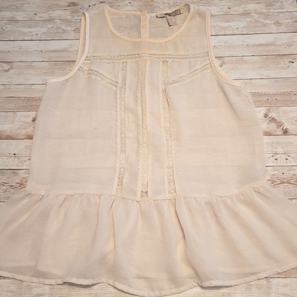 Forever 21 Cream Lace Peplum Chiffon Top | Boho Top | Crop Top - Picture 2 of 12